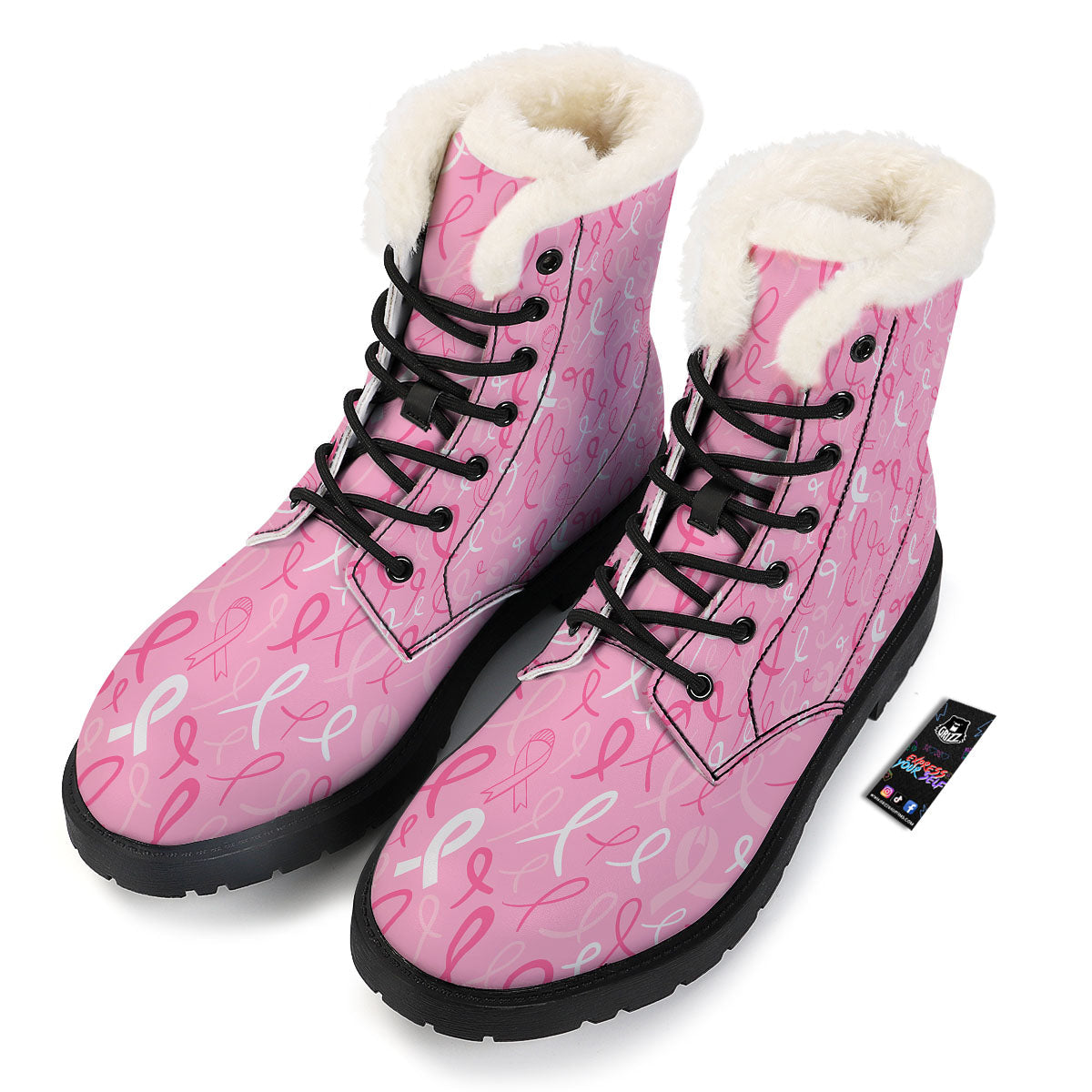 Breast Cancer Ribbon Pink Print Pattern Winter Boots-grizzshop