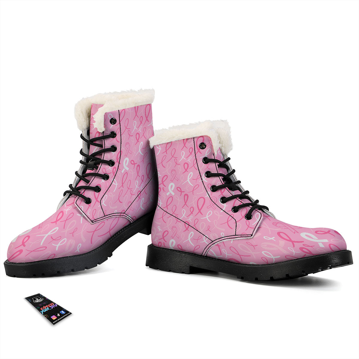 Breast Cancer Ribbon Pink Print Pattern Winter Boots-grizzshop