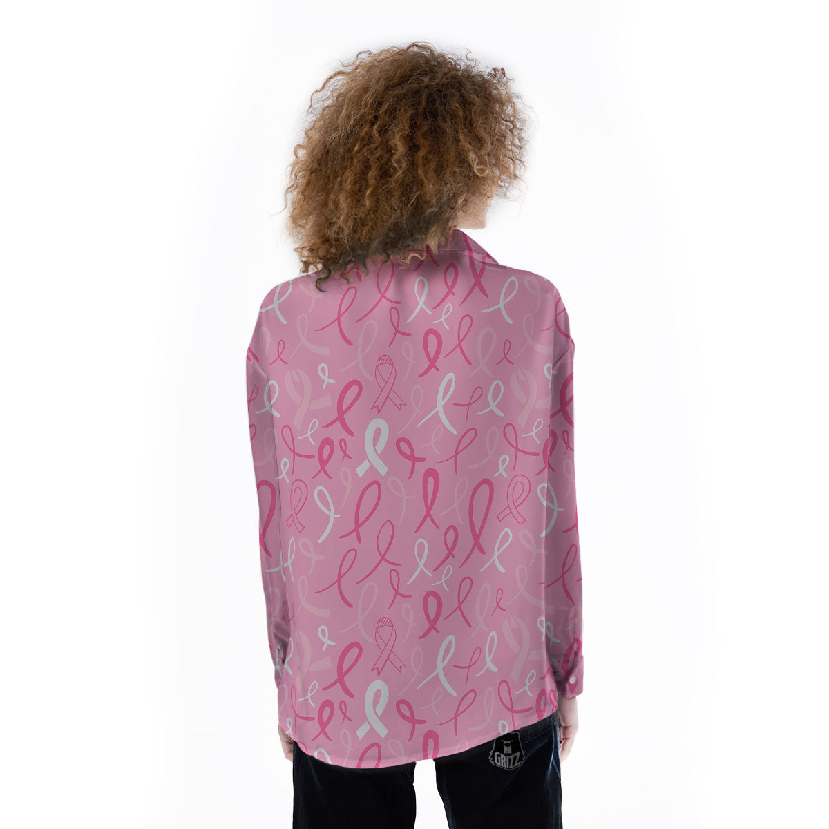 Breast Cancer Ribbon Pink Print Pattern Women's Long Sleeve Shirts-grizzshop