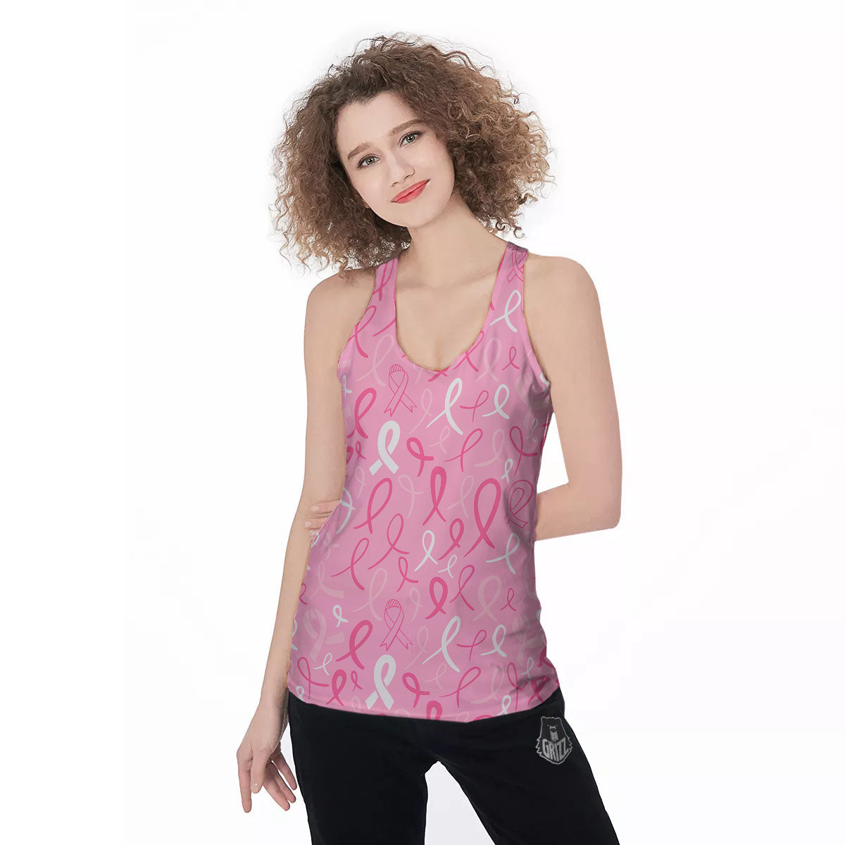 Breast Cancer Ribbon Pink Print Pattern Women's Racerback Tank Top-grizzshop