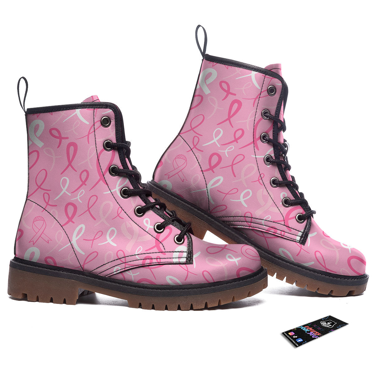 Breast Cancer Ribbon Pink Print Pattern Work Boots-grizzshop