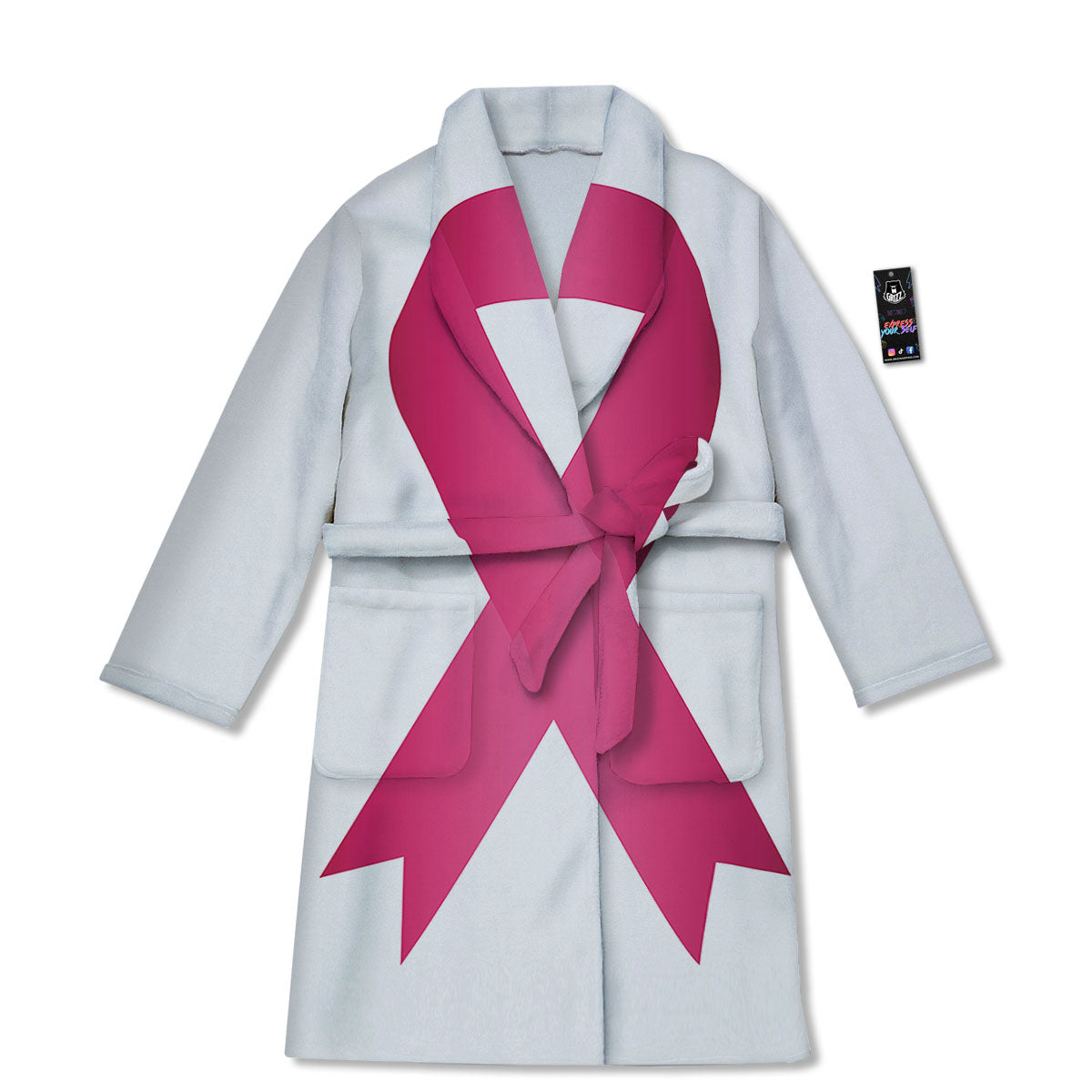 Breast Cancer White And Pink Print Bathrobe-grizzshop
