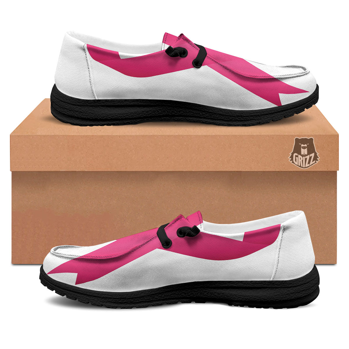 Breast Cancer White And Pink Print Black Loafers-grizzshop
