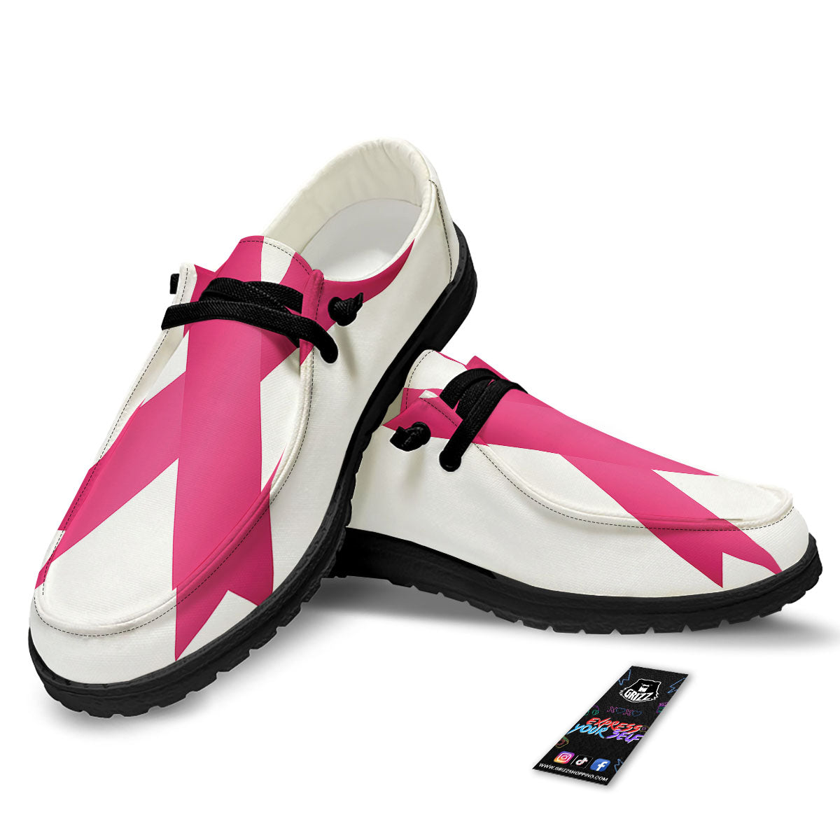 Breast Cancer White And Pink Print Black Loafers-grizzshop