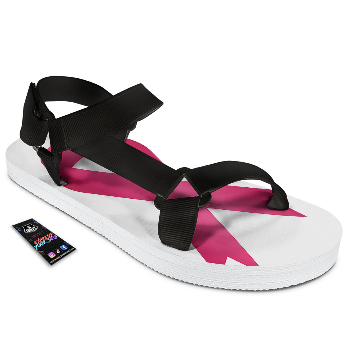 Breast Cancer White And Pink Print Black Open Toe Sandals-grizzshop