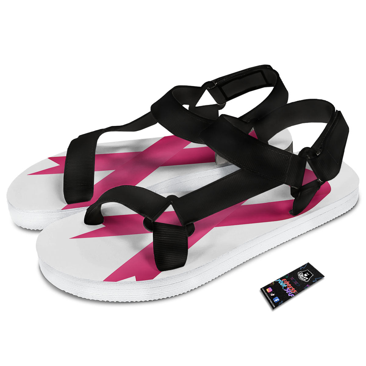 Breast Cancer White And Pink Print Black Open Toe Sandals-grizzshop