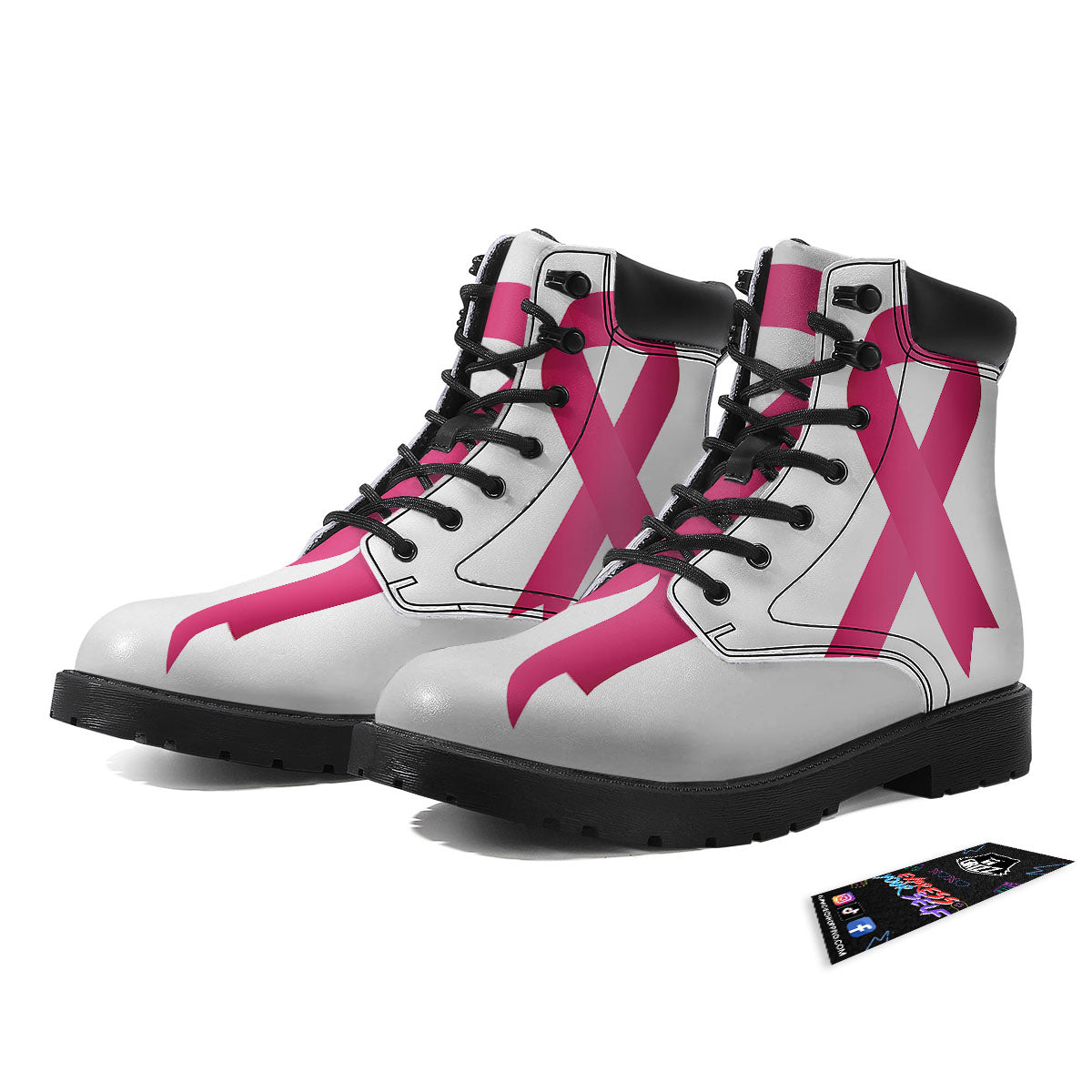Breast Cancer White And Pink Print Boots-grizzshop