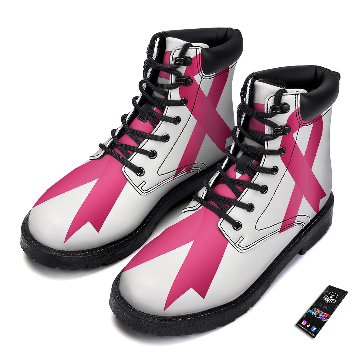 Breast Cancer White And Pink Print Boots-grizzshop