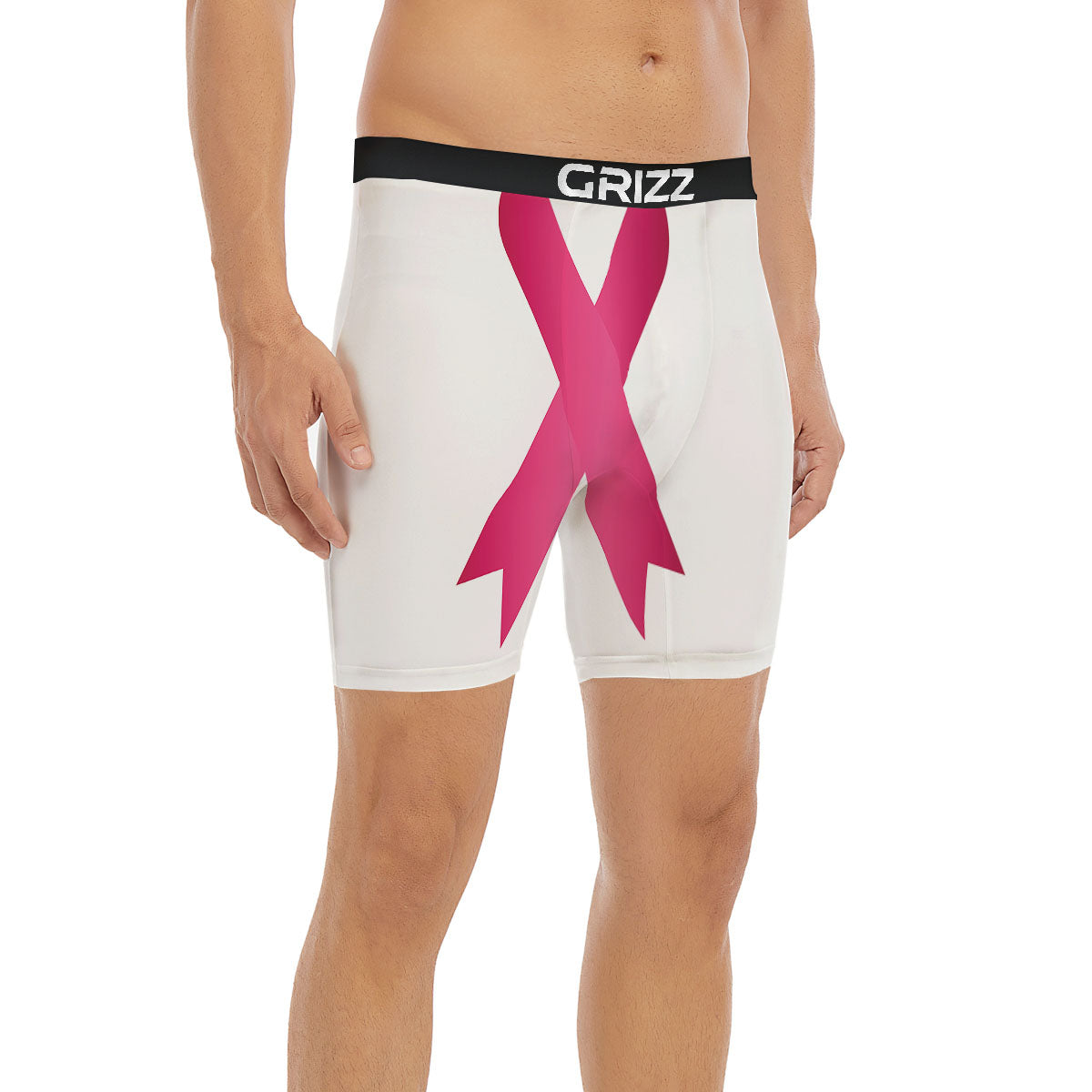 Breast Cancer White And Pink Print Boxer Briefs-grizzshop