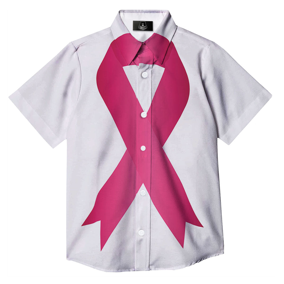 Breast Cancer White And Pink Print Button Up Shirt-grizzshop