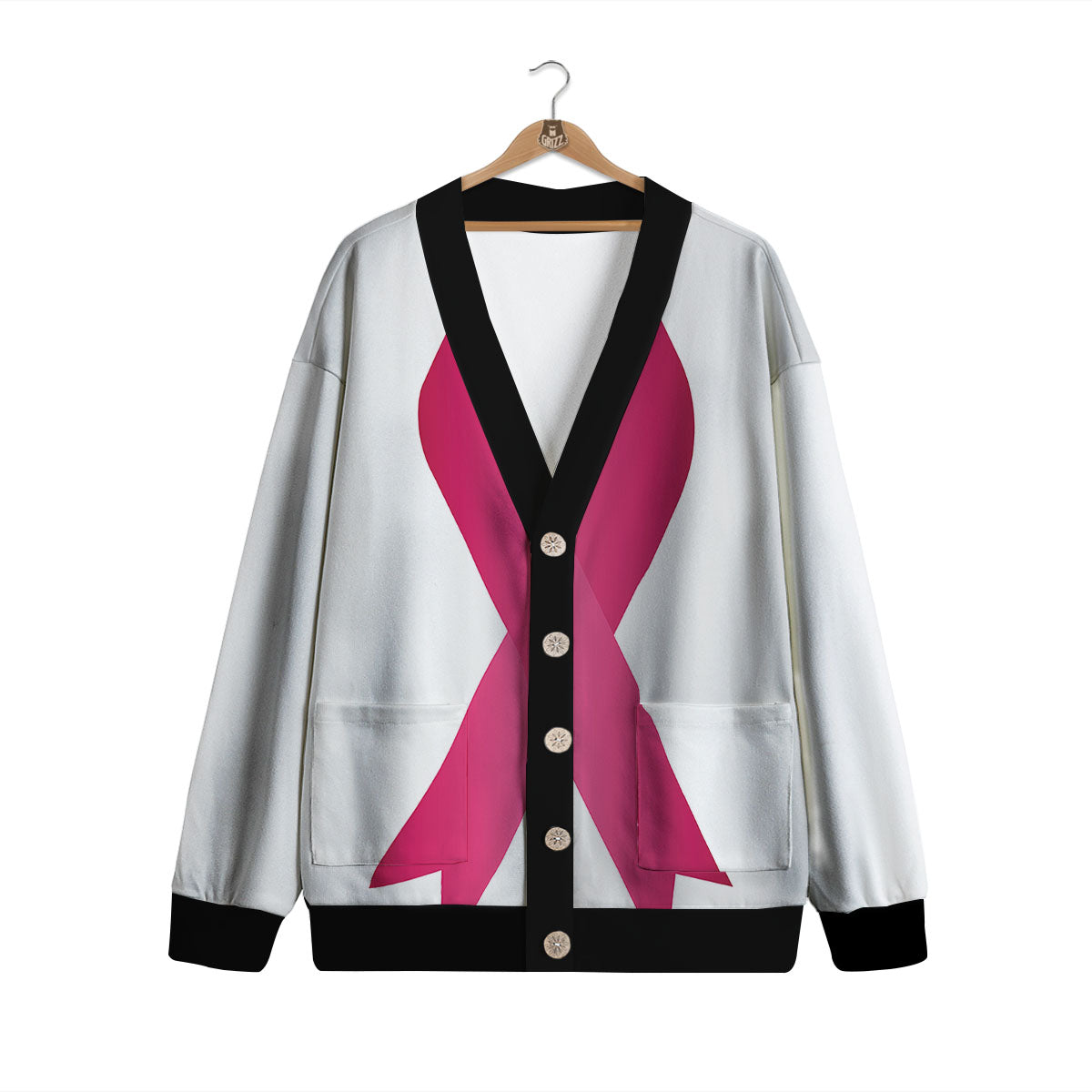 Breast Cancer White And Pink Print Cardigan-grizzshop