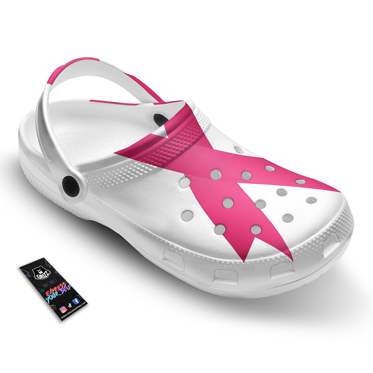 Breast Cancer White And Pink Print Clog-grizzshop