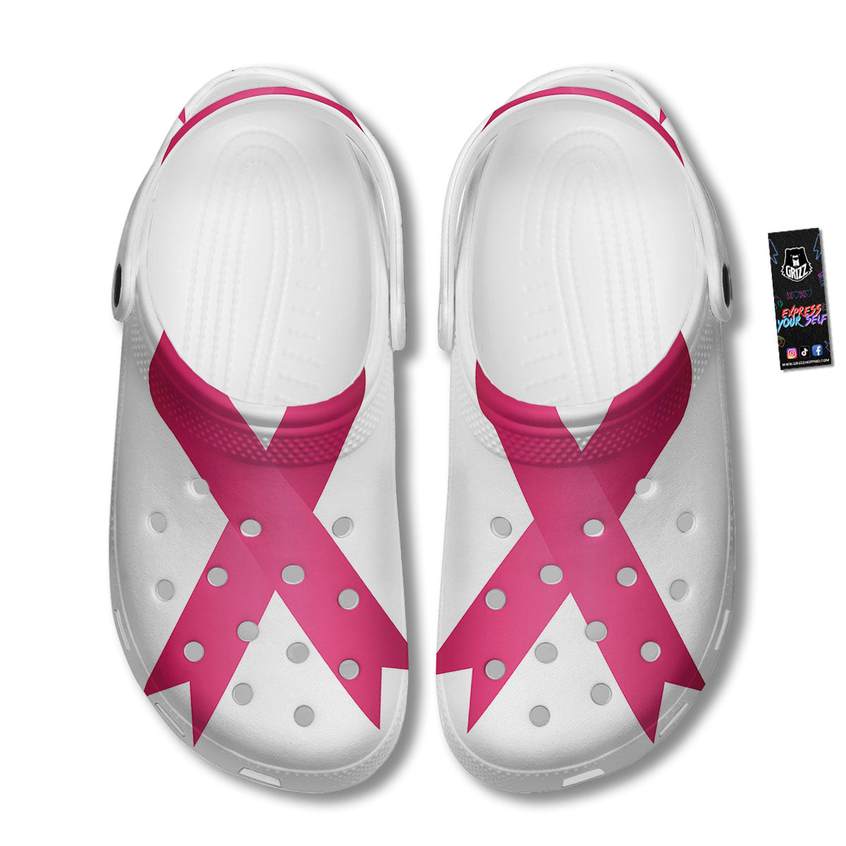 Breast Cancer White And Pink Print Clog-grizzshop