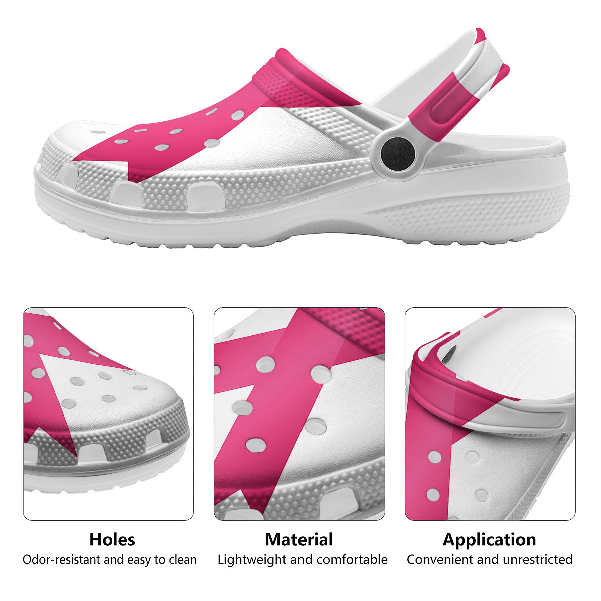 Breast Cancer White And Pink Print Clog-grizzshop
