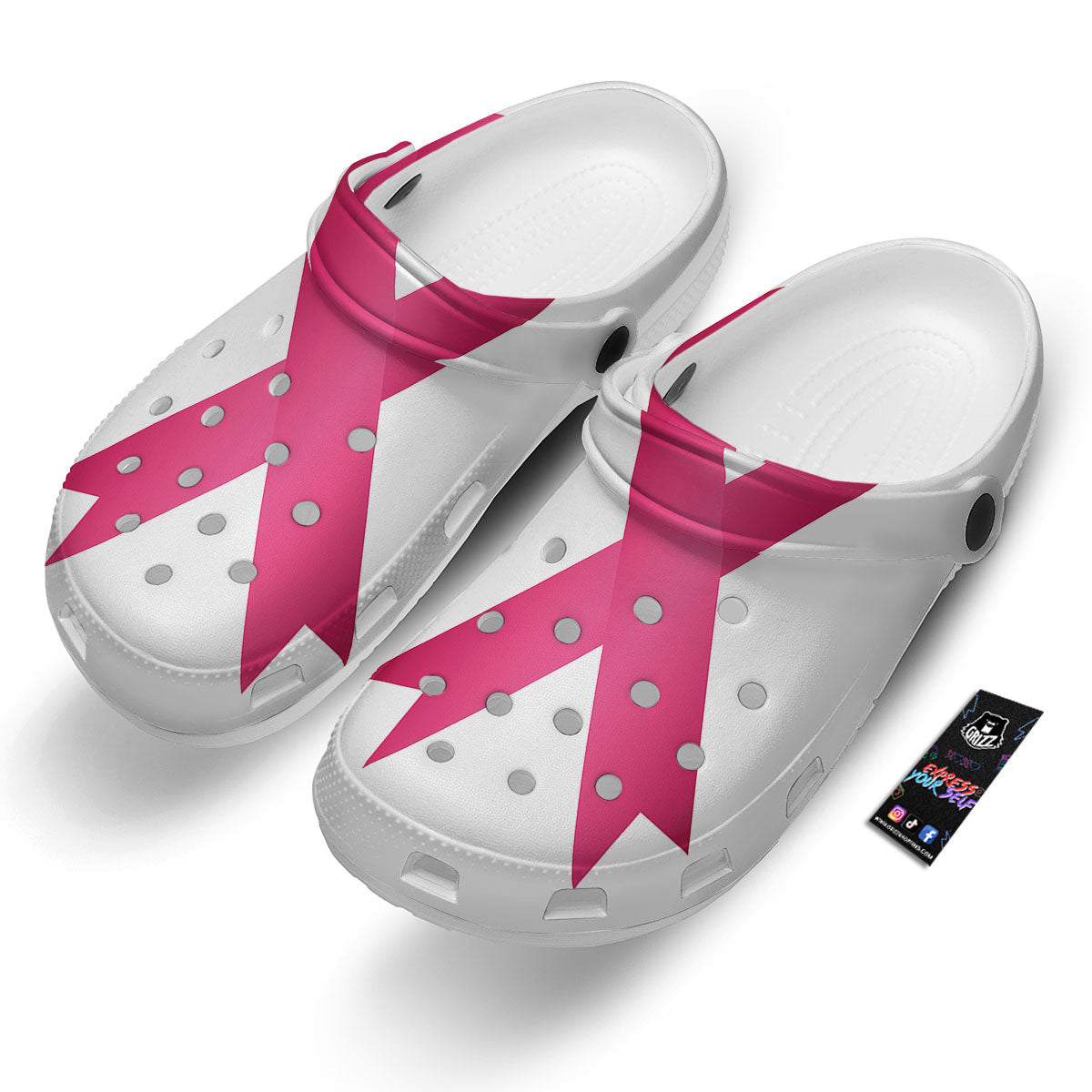 Breast Cancer White And Pink Print Clog-grizzshop
