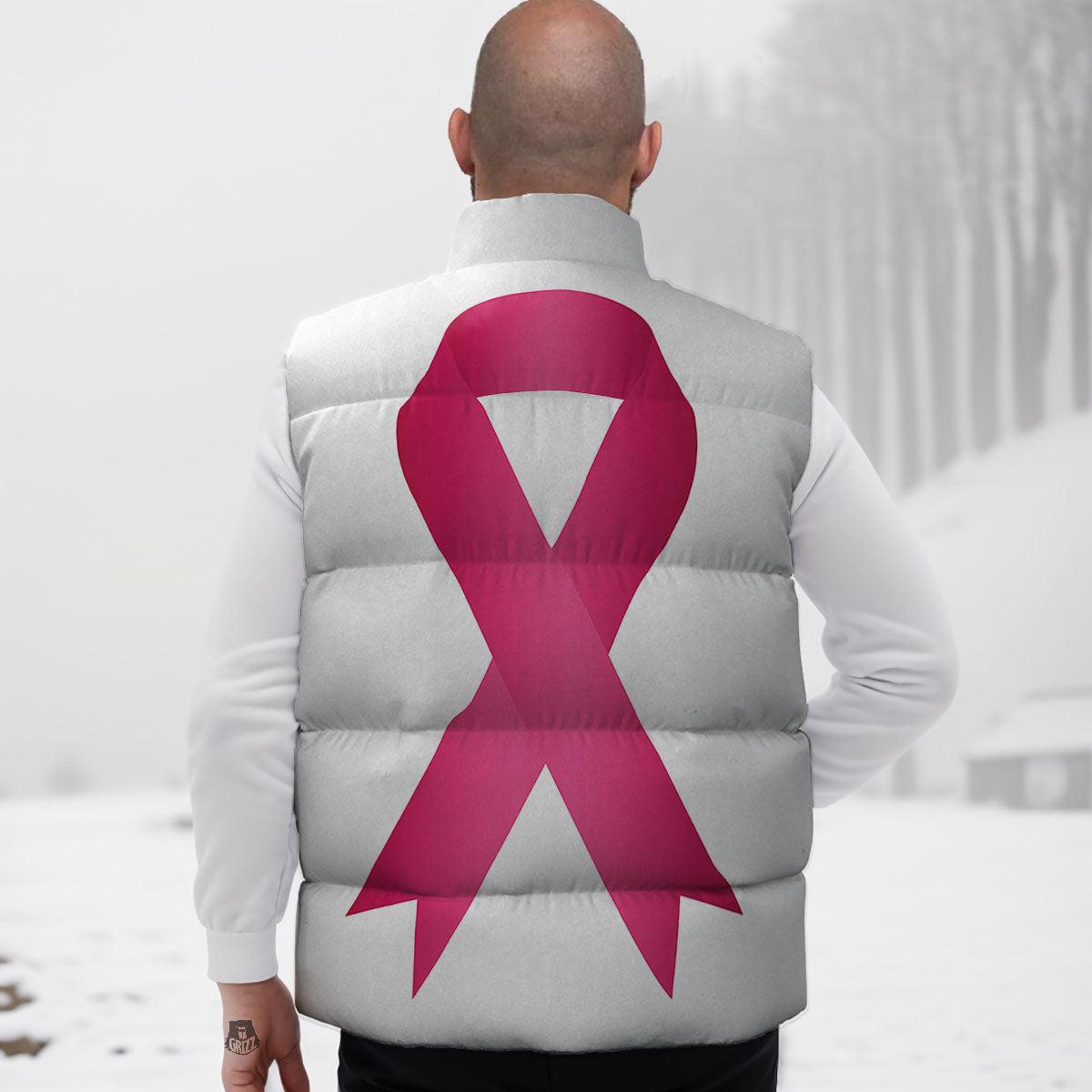 Breast Cancer White And Pink Print Down Vest