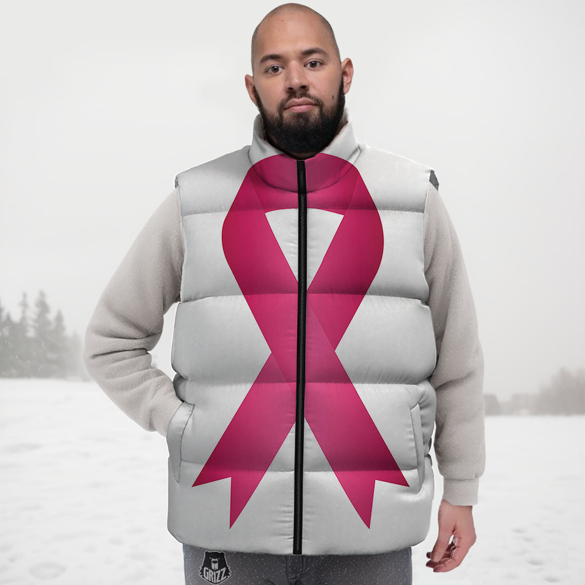 Breast Cancer White And Pink Print Down Vest