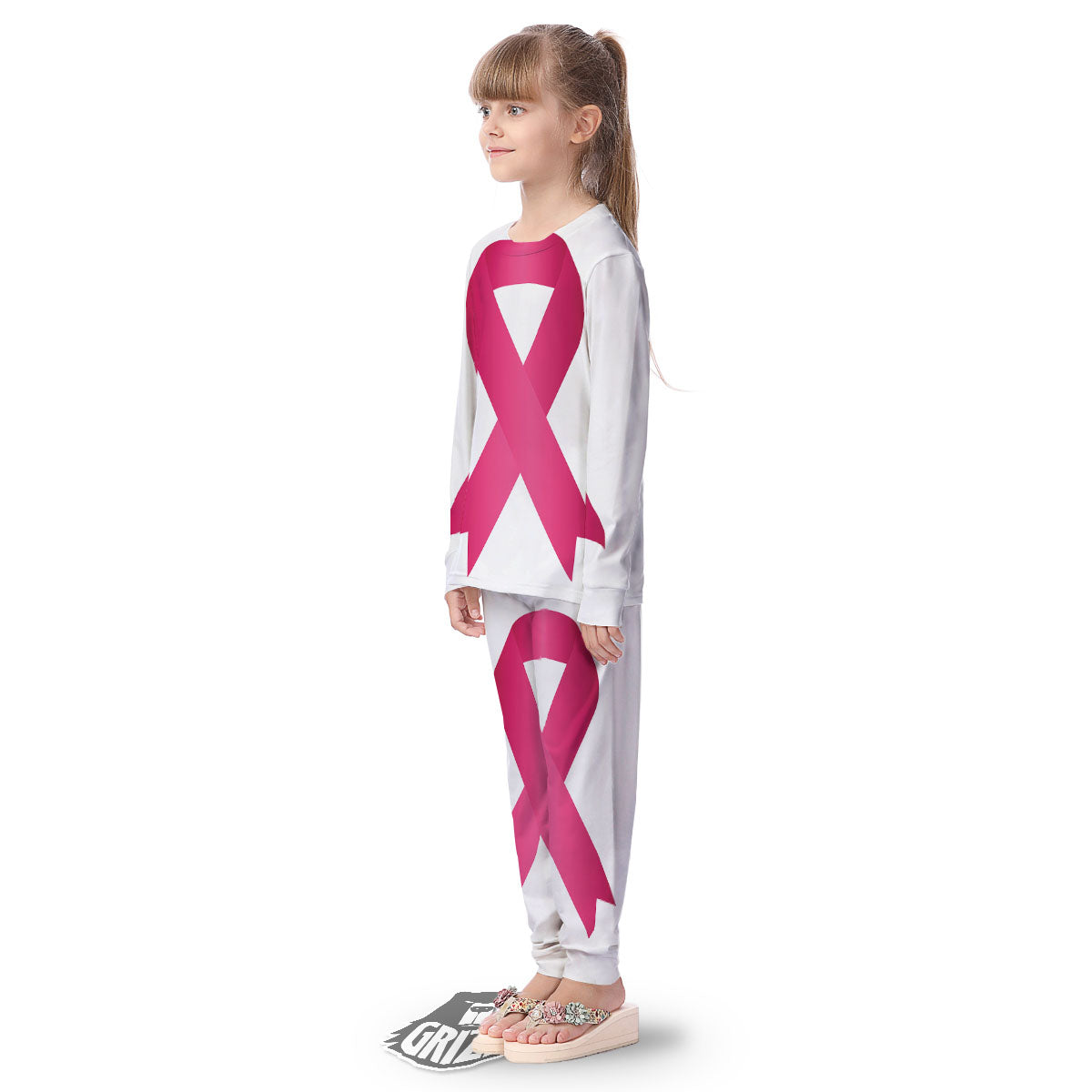 Breast Cancer White And Pink Print Kid's Pajamas-grizzshop