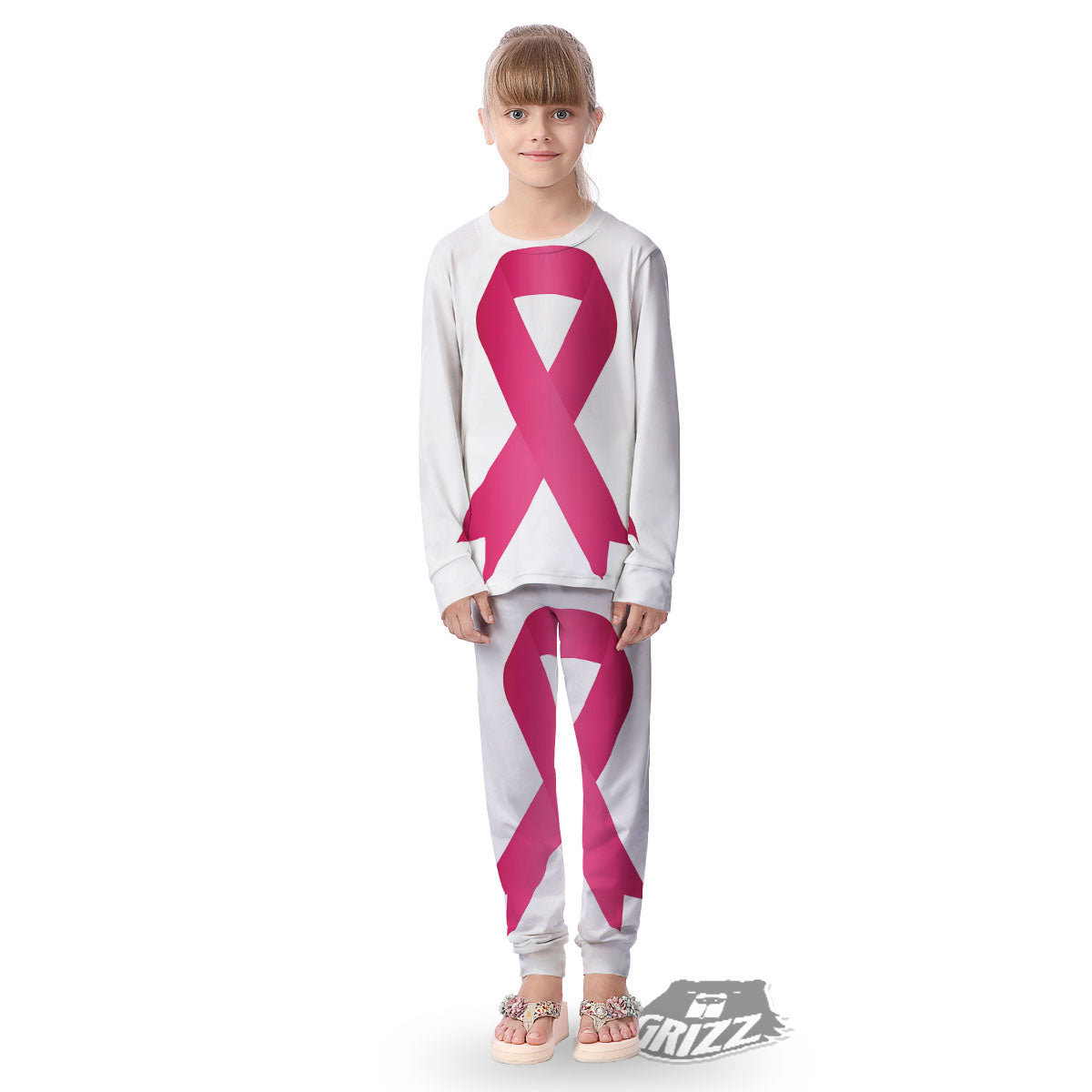 Breast Cancer White And Pink Print Kid's Pajamas-grizzshop