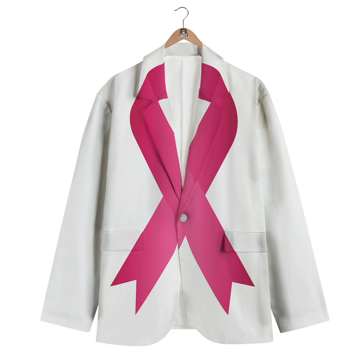 Breast Cancer White And Pink Print Men's Blazer-grizzshop