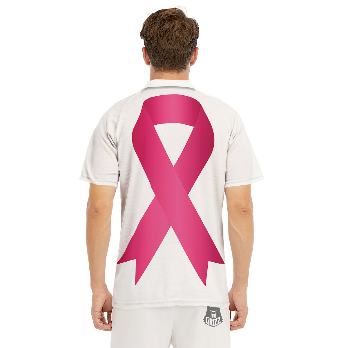 Breast Cancer White And Pink Print Men's Golf Shirts-grizzshop