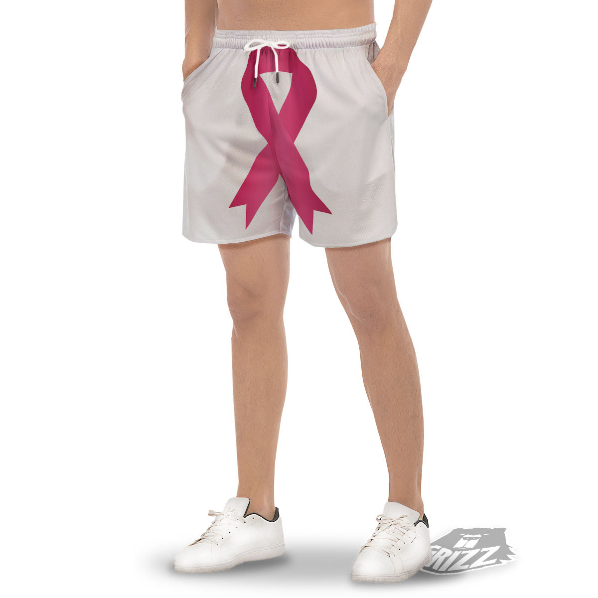 Breast Cancer White And Pink Print Men's Gym Shorts-grizzshop