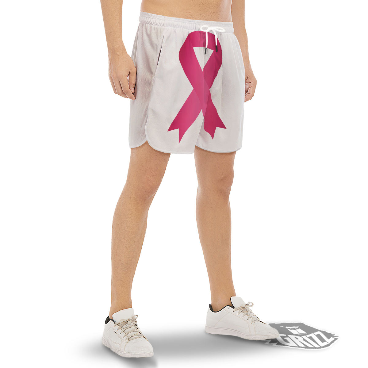 Breast Cancer White And Pink Print Men's Gym Shorts-grizzshop