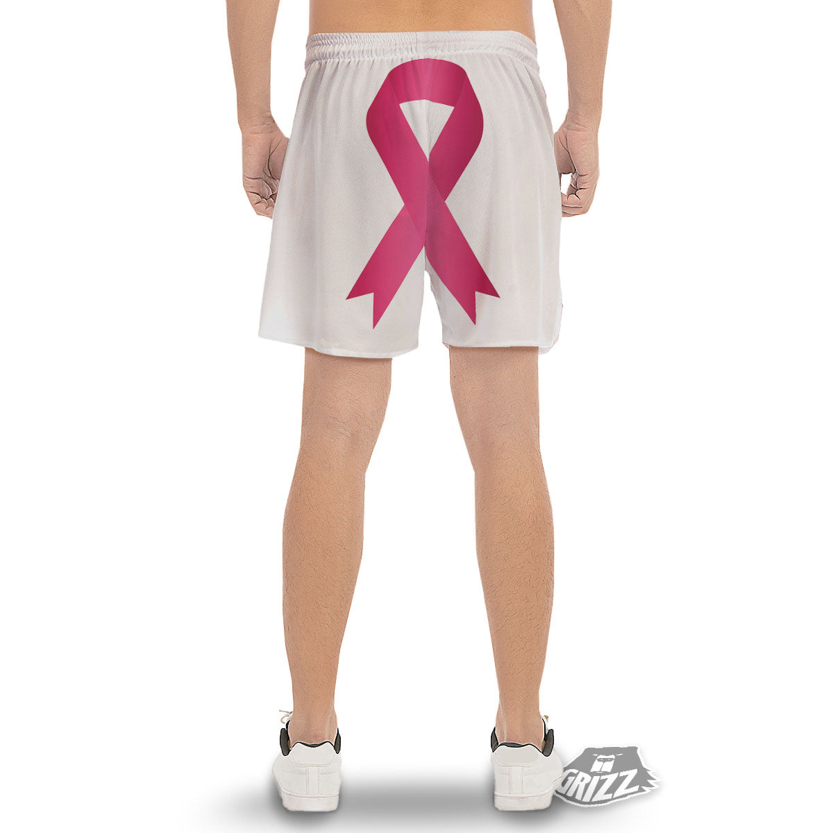 Breast Cancer White And Pink Print Men's Gym Shorts-grizzshop