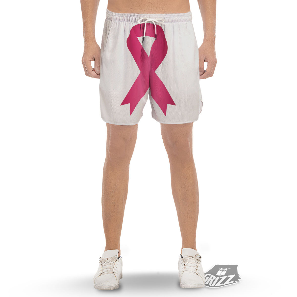 Breast Cancer White And Pink Print Men's Gym Shorts-grizzshop