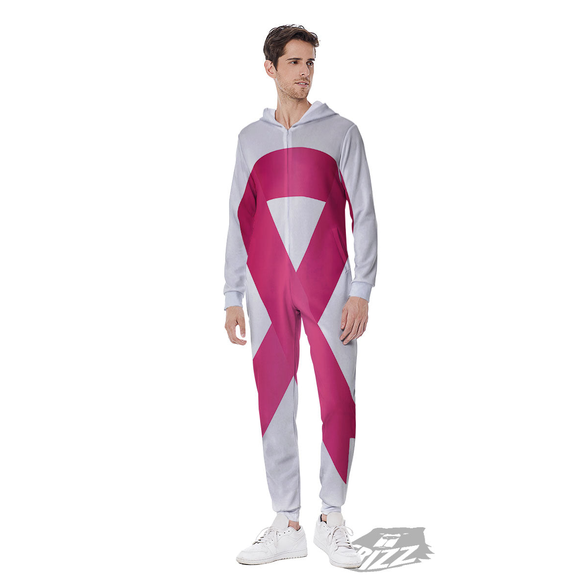 Breast Cancer White And Pink Print Men's Jumpsuit-grizzshop