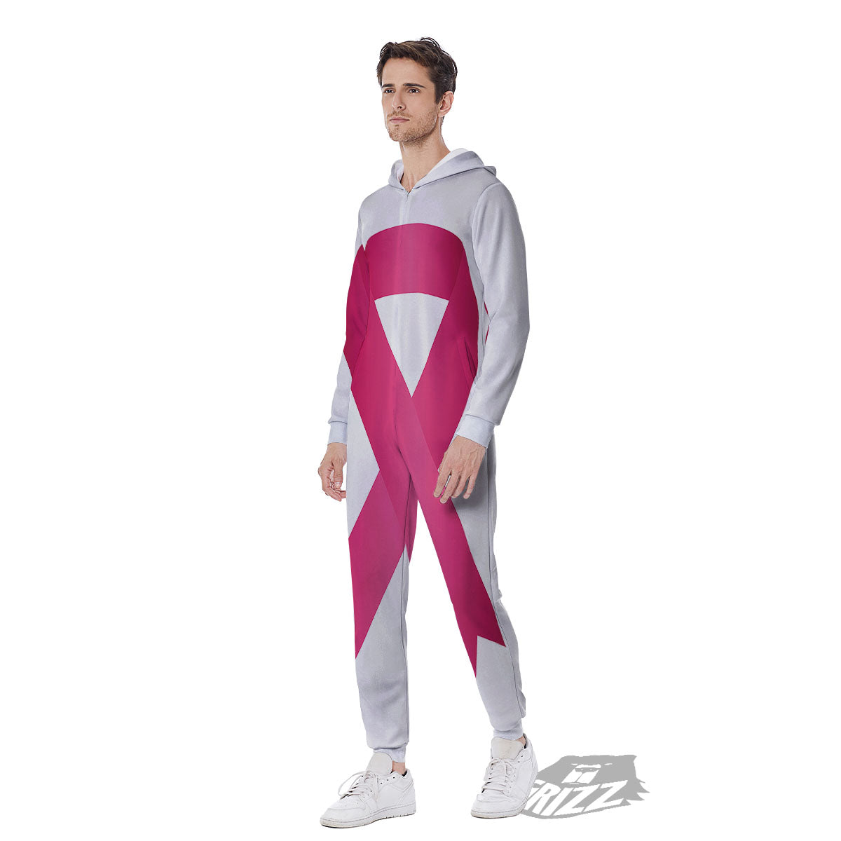 Breast Cancer White And Pink Print Men's Jumpsuit-grizzshop