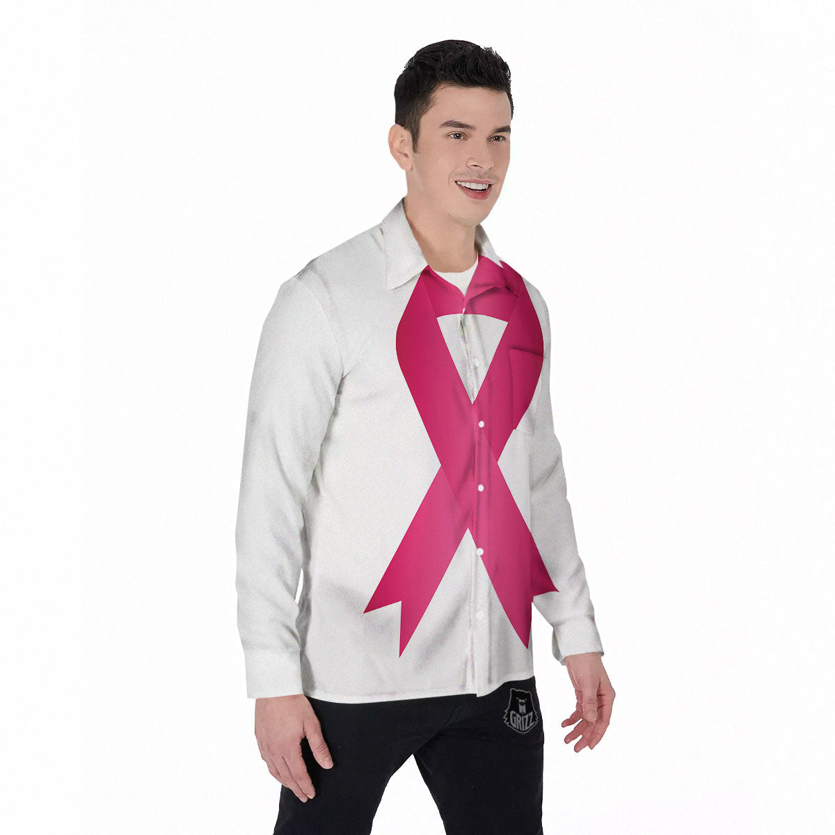 Breast Cancer White And Pink Print Men's Long Sleeve Shirts-grizzshop