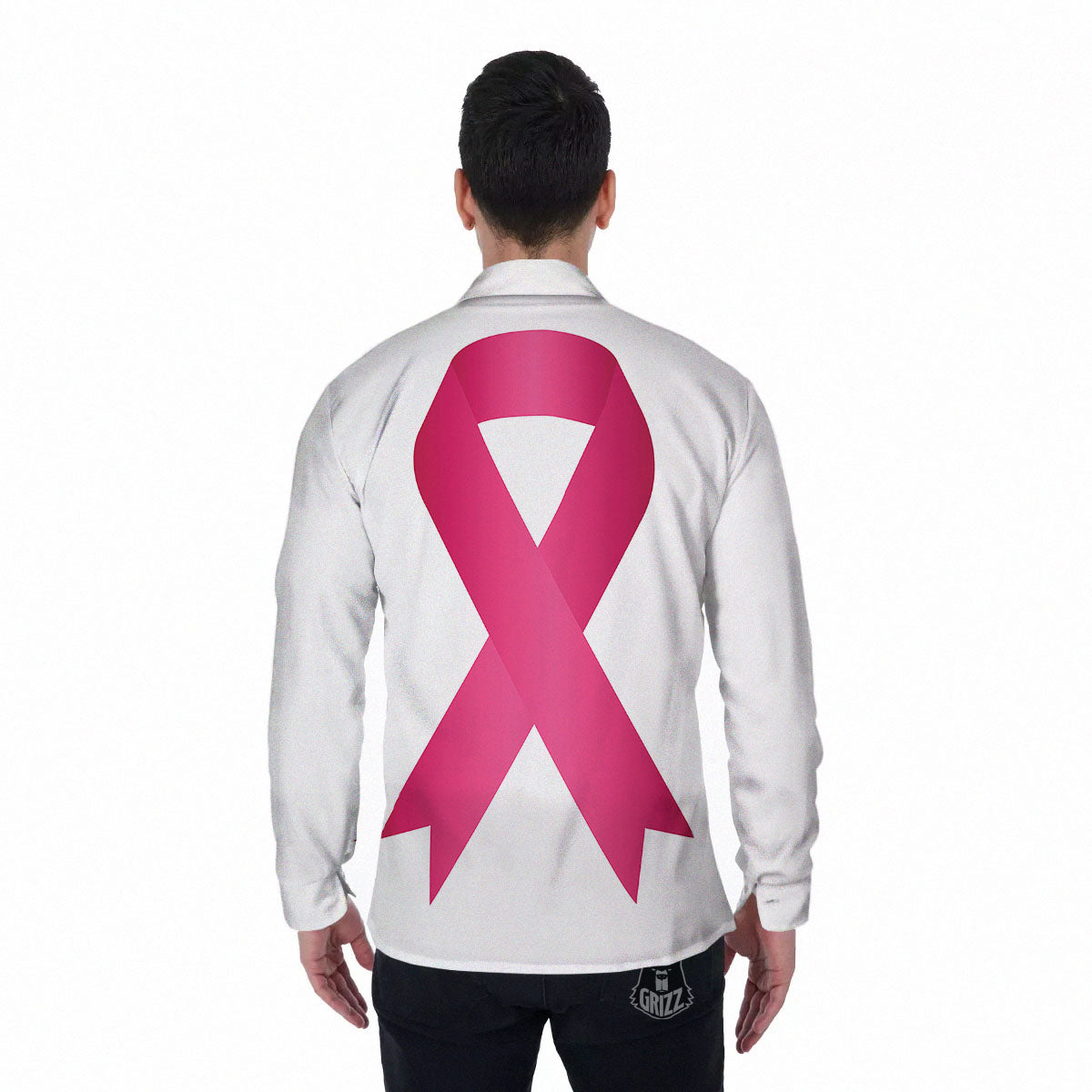 Breast Cancer White And Pink Print Men's Long Sleeve Shirts-grizzshop