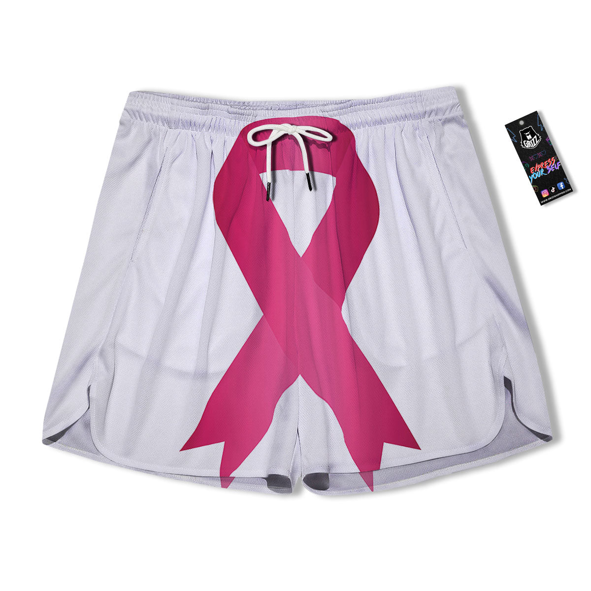 Breast Cancer White And Pink Print Men's Running Shorts-grizzshop