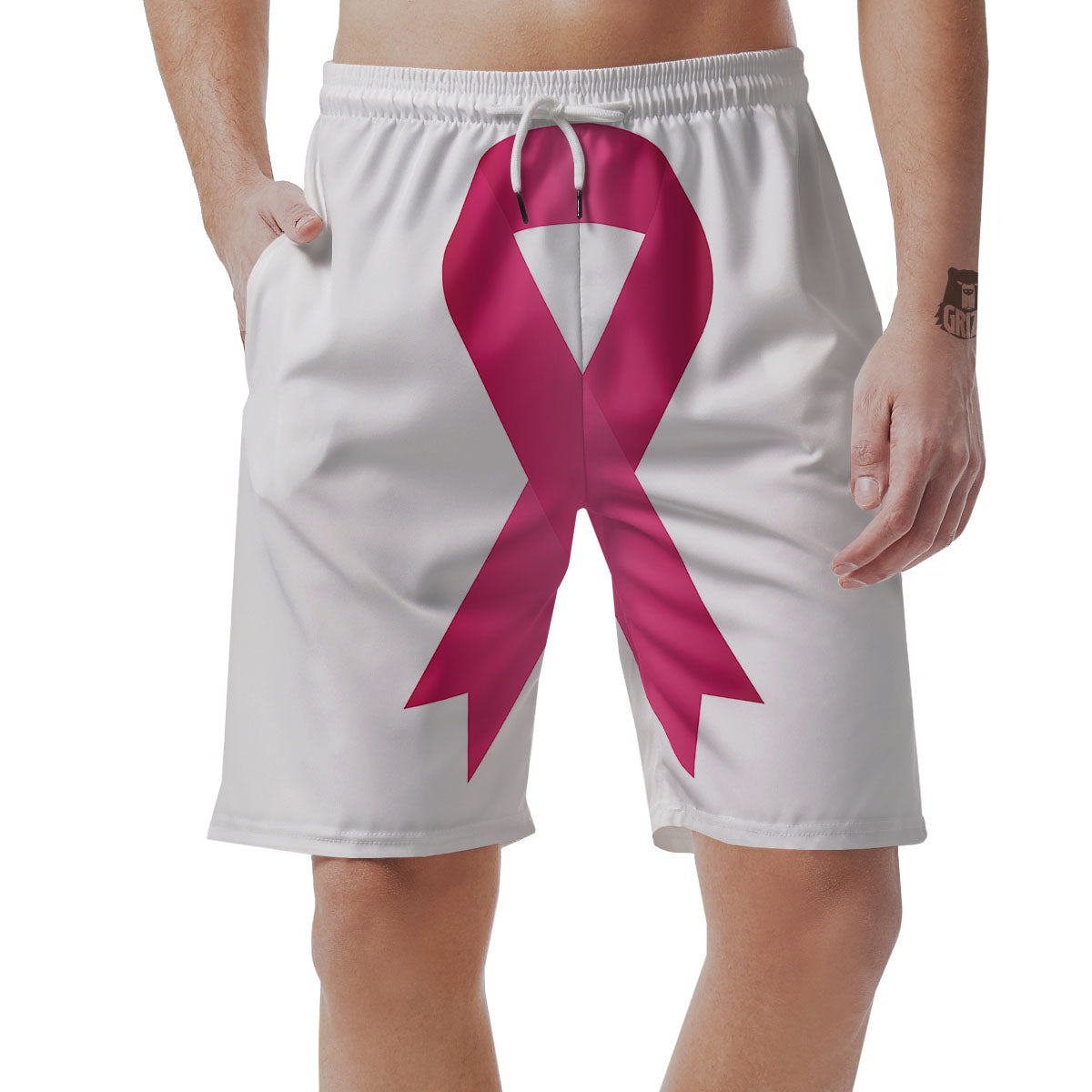 Breast Cancer White And Pink Print Men's Shorts-grizzshop