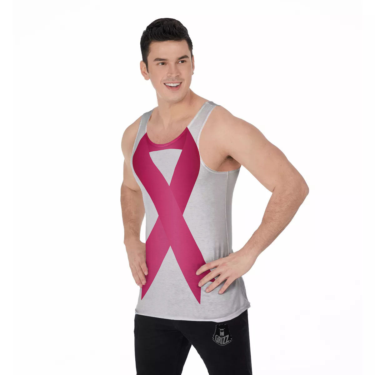 Breast Cancer White And Pink Print Men's Tank Top-grizzshop