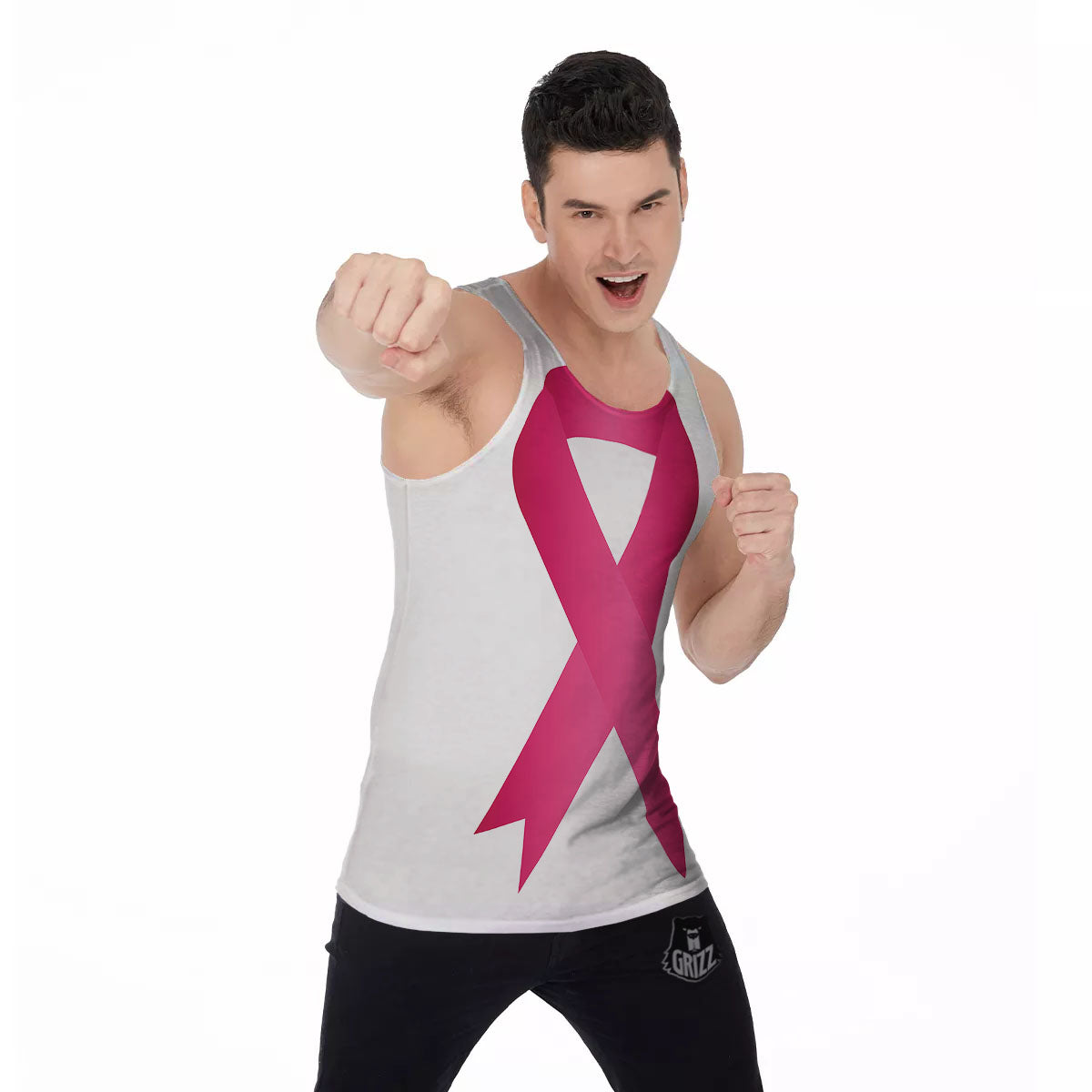 Breast Cancer White And Pink Print Men's Tank Top-grizzshop