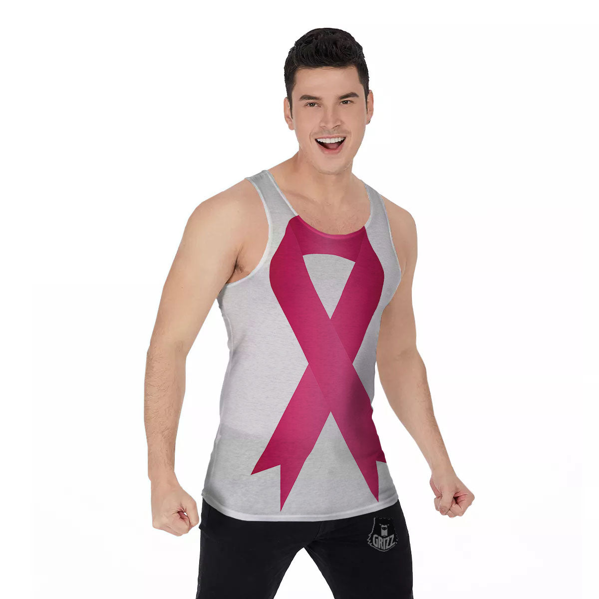 Breast Cancer White And Pink Print Men's Tank Top-grizzshop