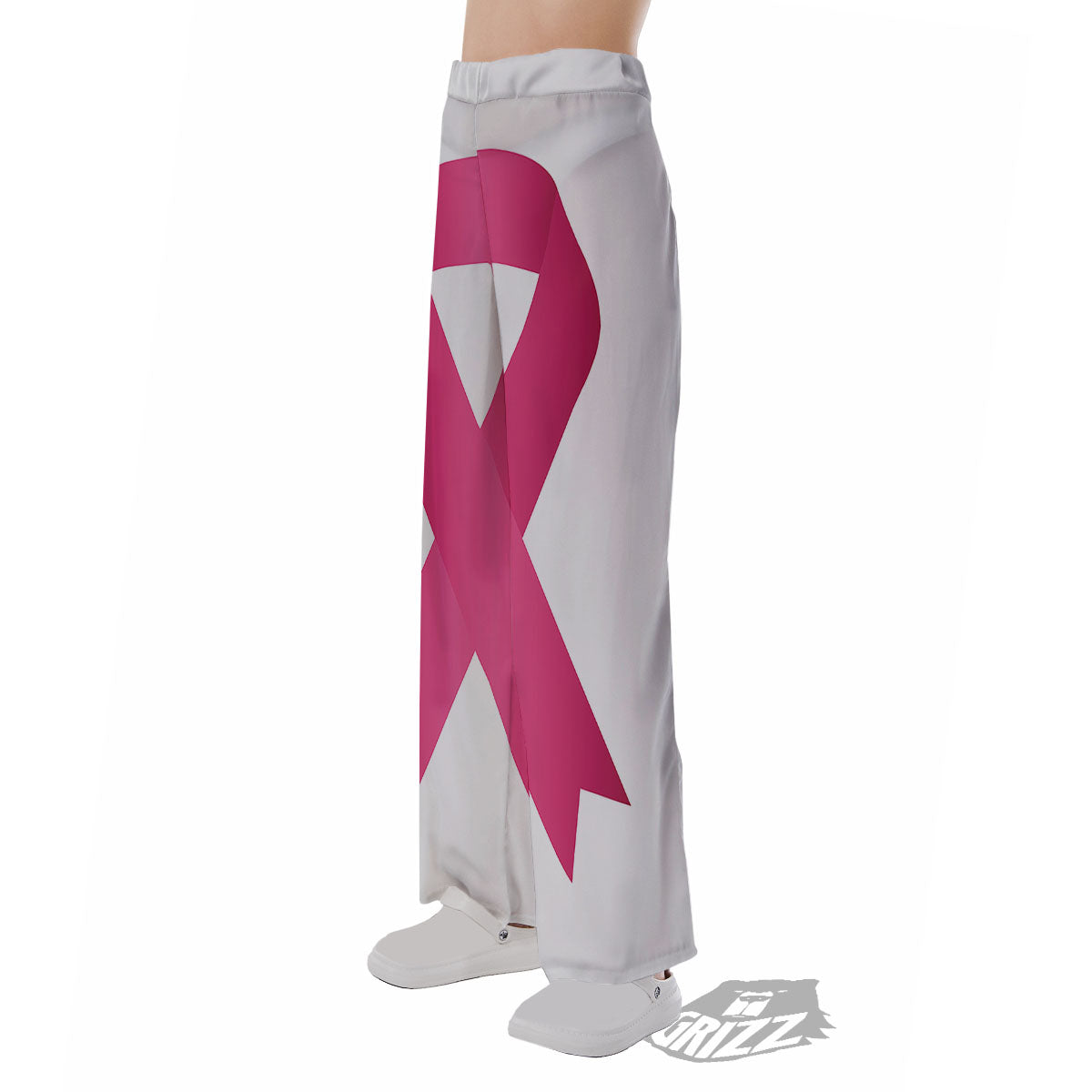 Breast Cancer White And Pink Print Pajama Pants-grizzshop