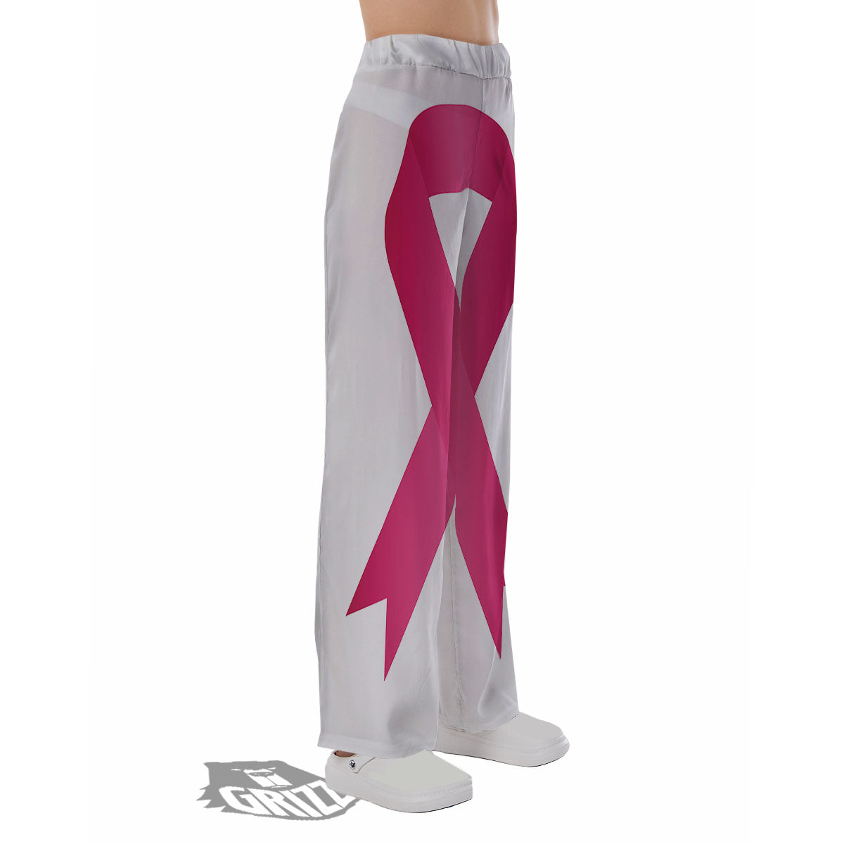 Breast Cancer White And Pink Print Pajama Pants-grizzshop