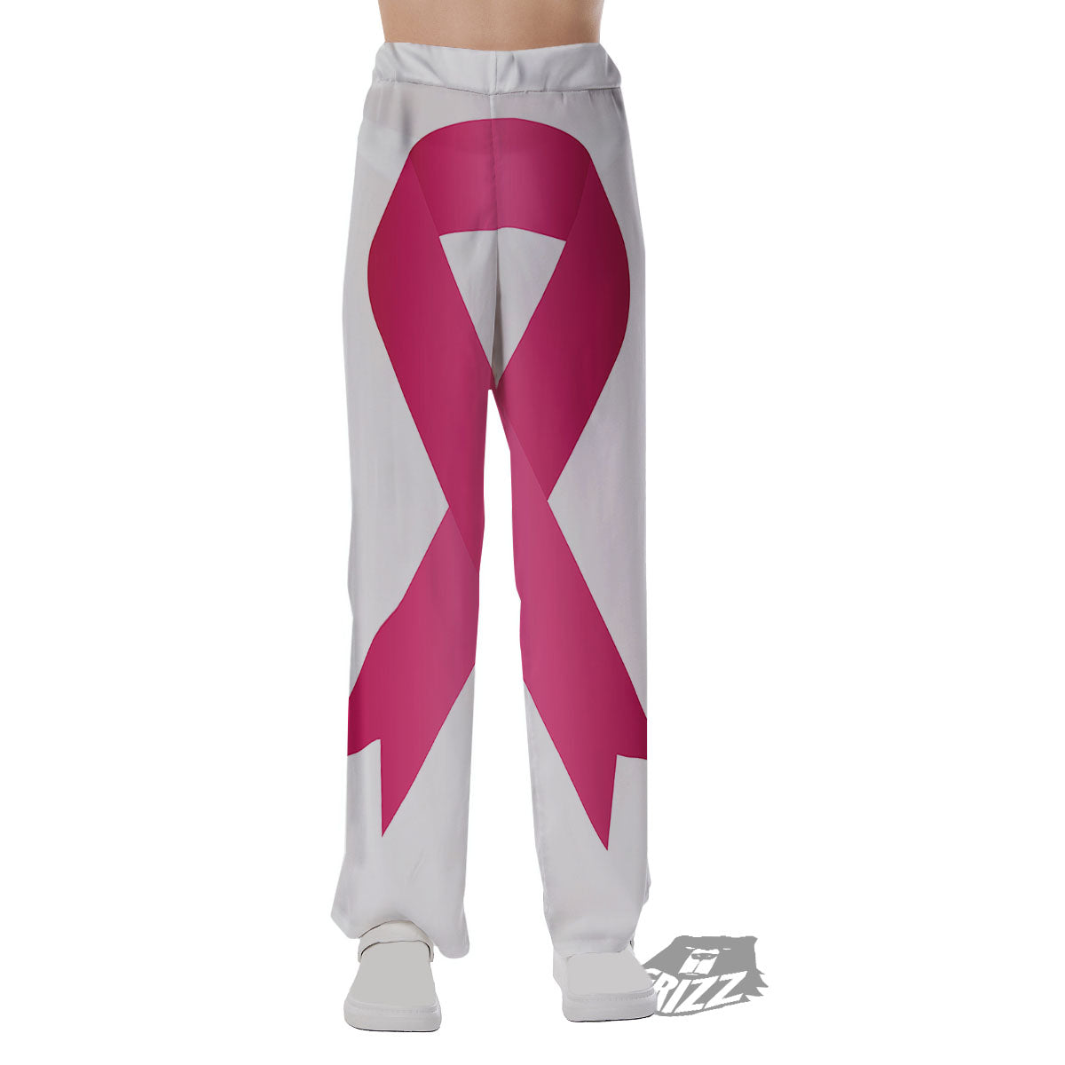 Breast Cancer White And Pink Print Pajama Pants-grizzshop