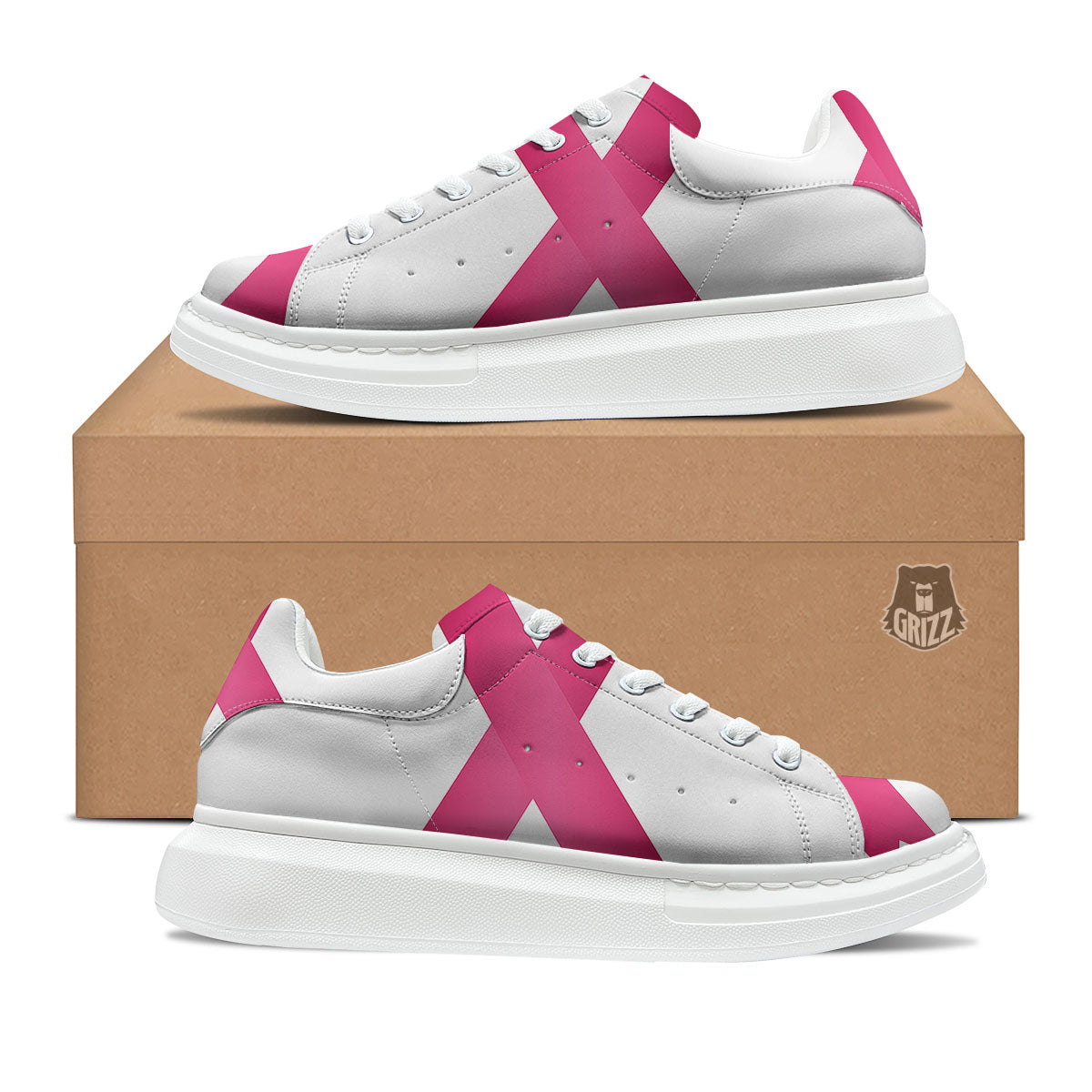 Breast Cancer White And Pink Print Platform Shoes-grizzshop
