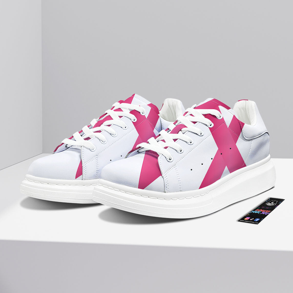Breast Cancer White And Pink Print Platform Shoes-grizzshop