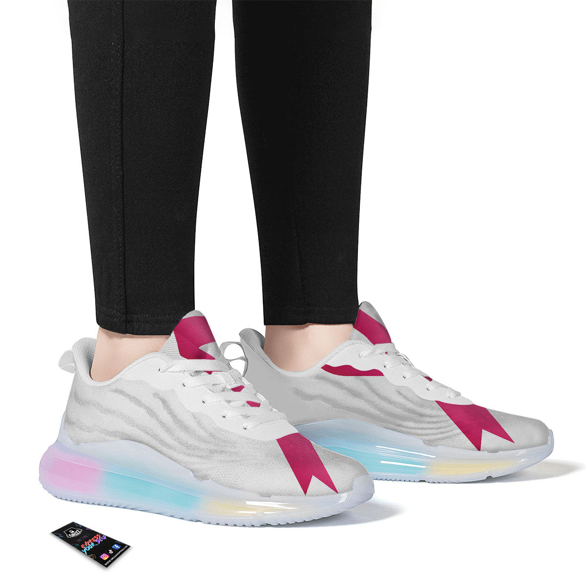 Breast Cancer White And Pink Print Running Sneakers-grizzshop