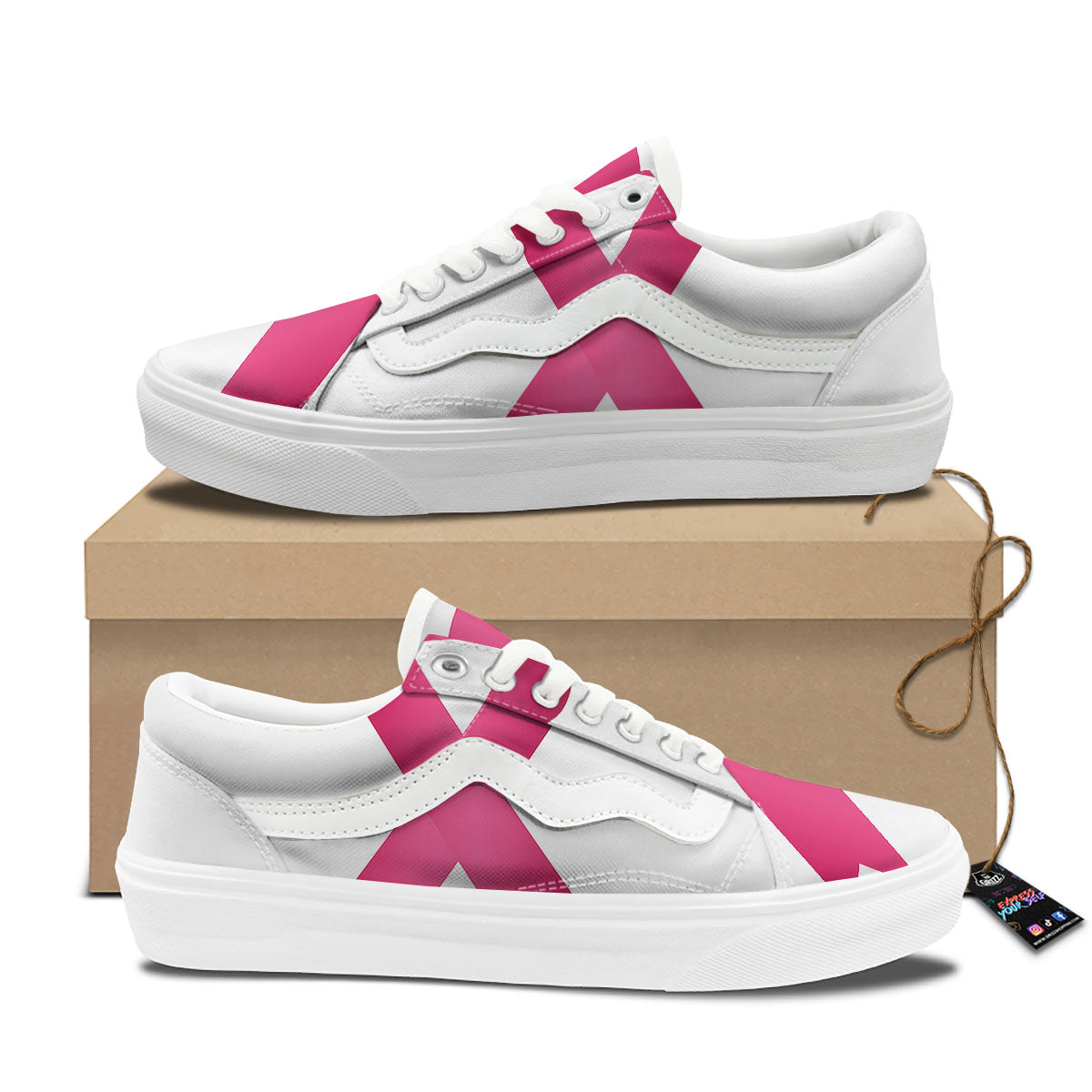Breast Cancer White And Pink Print Skate Shoes-grizzshop