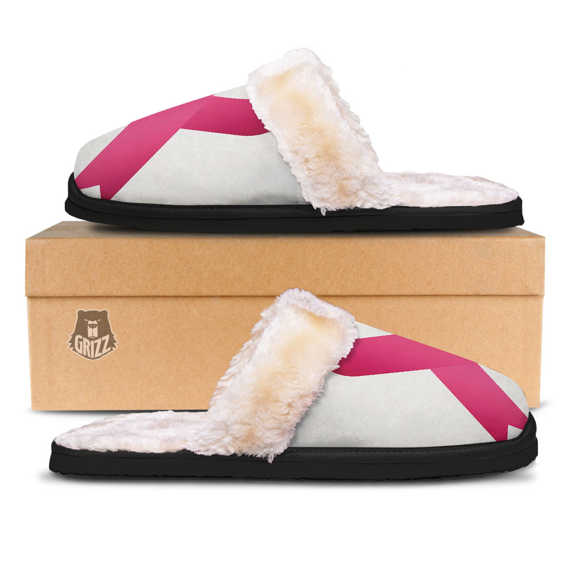 Breast Cancer White And Pink Print Slippers-grizzshop