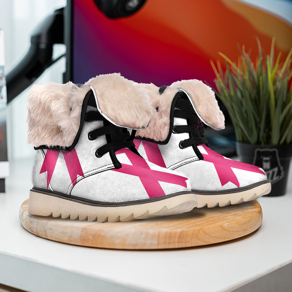 Breast Cancer White And Pink Print Snow Boots-grizzshop