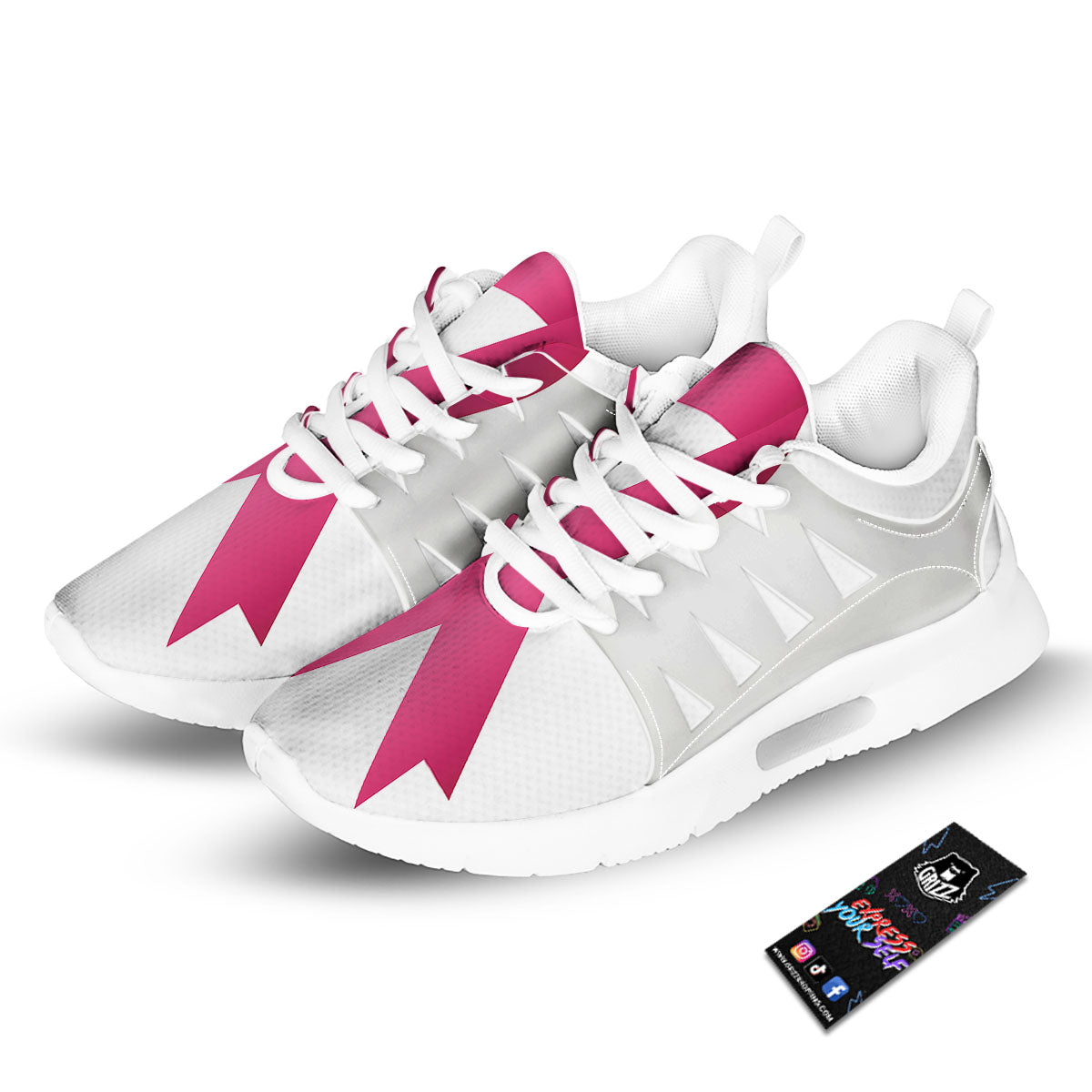 Breast Cancer White And Pink Print Tennis Shoes-grizzshop