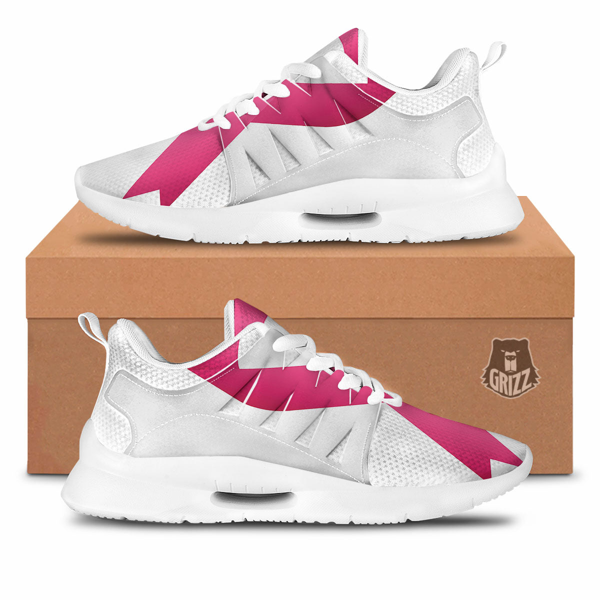 Breast Cancer White And Pink Print Tennis Shoes-grizzshop