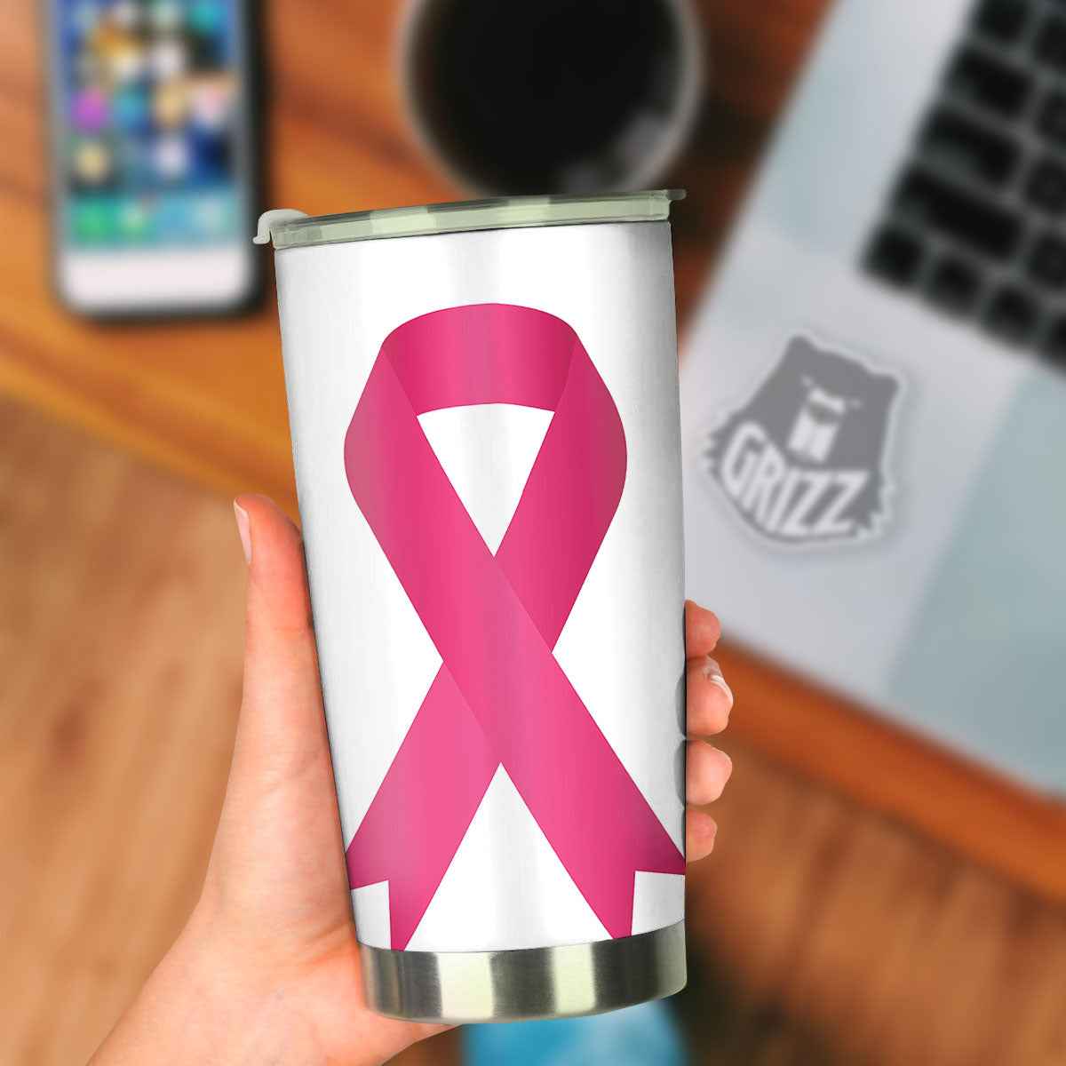 Breast Cancer White And Pink Print Tumbler-grizzshop
